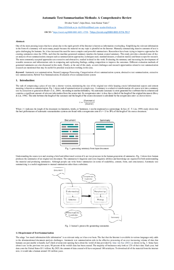 (PDF) Automatic Text Summarization Methods: A Comprehensive Review