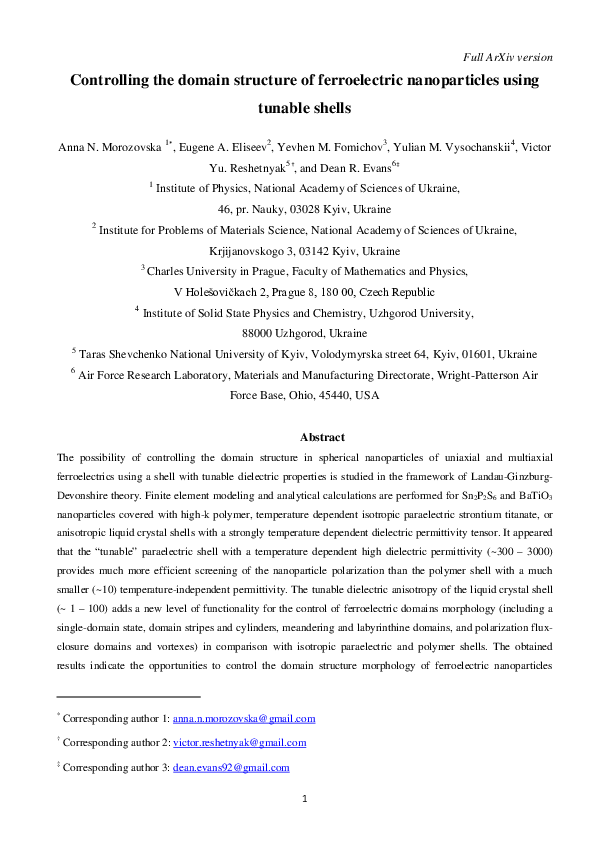 (PDF) Controlling the domain structure of ferroelectric nanoparticles ...