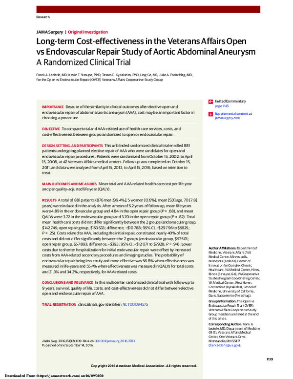 (PDF) Long-term Cost-effectiveness in the Veterans Affairs Open vs ...