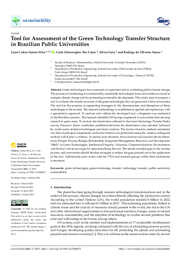 (PDF) Tool for Assessment of the Green Technology Transfer Structure in ...