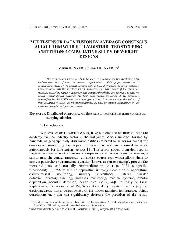 (PDF) Multi-Sensor Data Fusion by Average Consensus Algorithm with ...