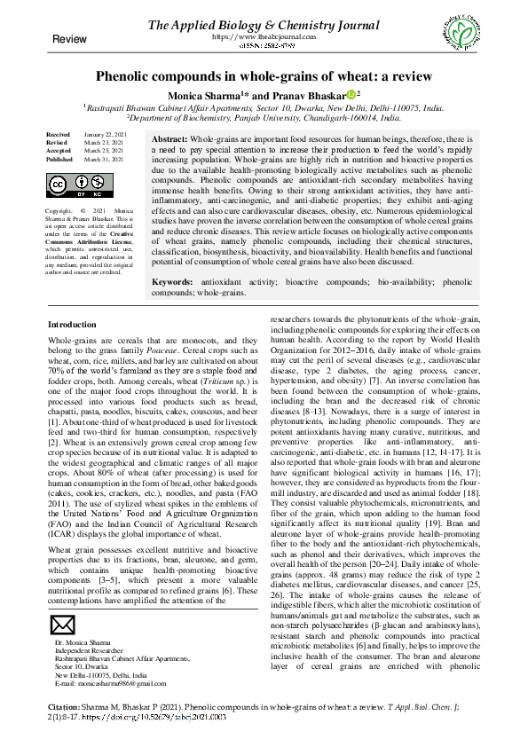 (PDF) Phenolic compounds in whole-grains of wheat: a review
