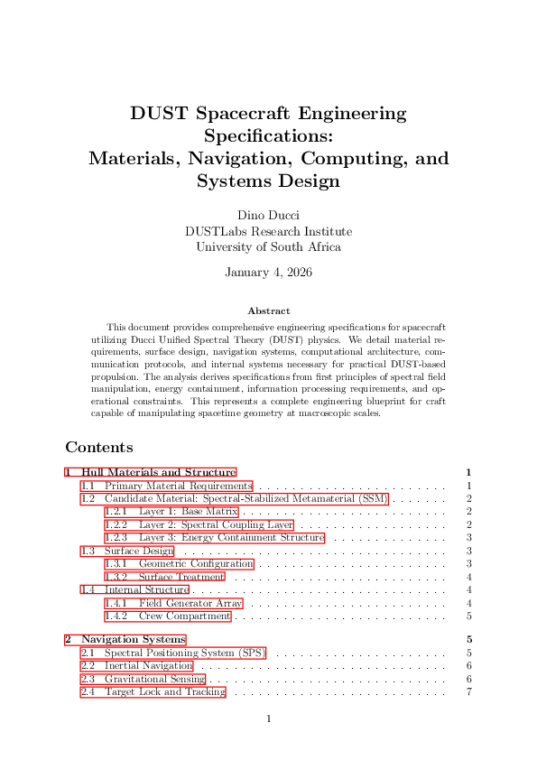 (PDF) DUST Spacecraft Engineering Specifications: Materials, Navigation ...