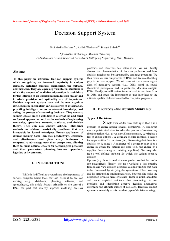 (PDF) Decision Support System
