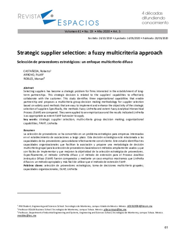 (PDF) Strategic supplier selection a fuzzy multicriteria approach