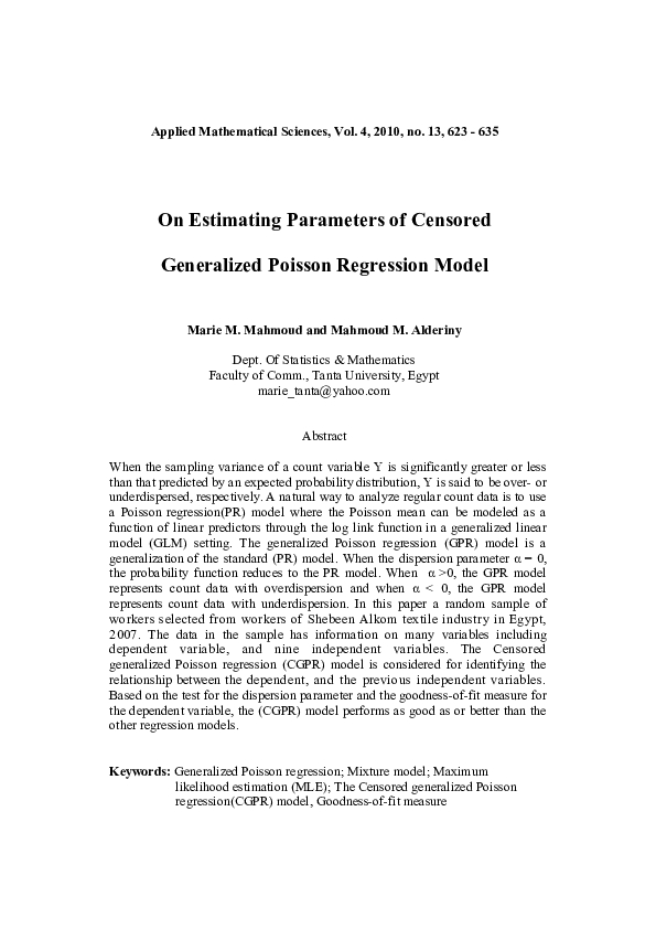 (PDF) On Estimating Parameters of Censored Generalized Poisson ...