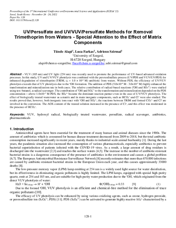 (PDF) UV/Persulfate and UV/VUV/Persulfate Methods for Removal ...