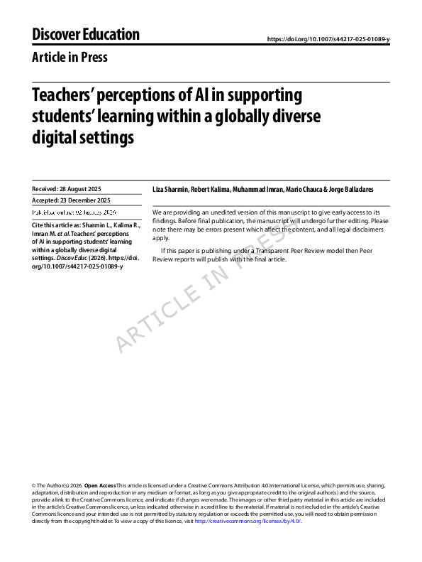 (PDF) Teachers' perceptions of AI in supporting students' learning ...