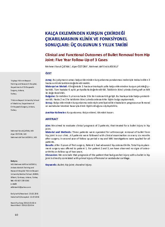 (PDF) Clinical And Functional Outcomes Of Bullet Removal From Hip Joint ...