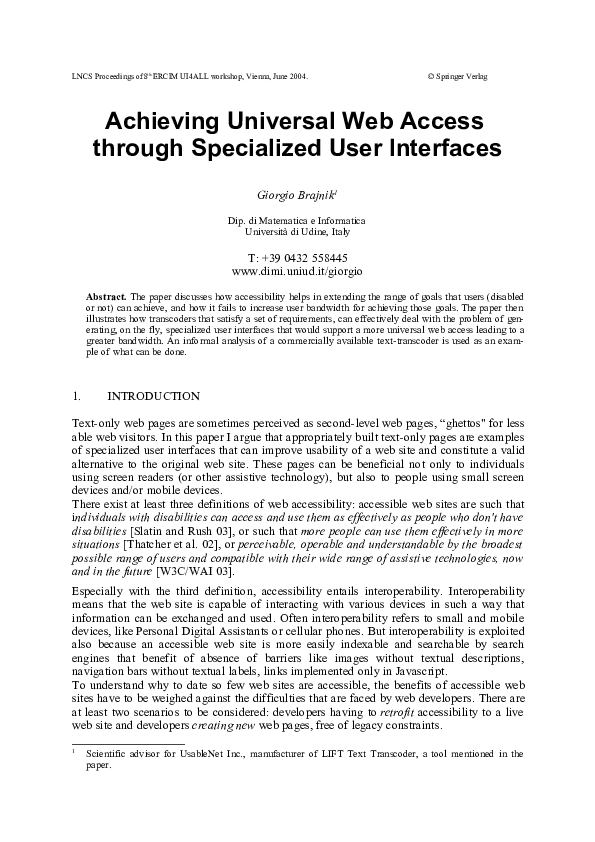 (PDF) Achieving universal web access through specialized user interfaces