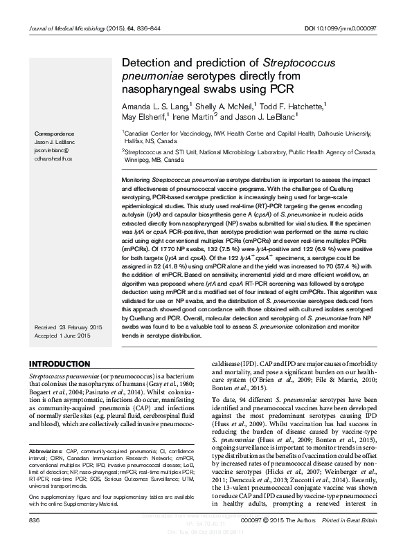 (PDF) Detection and Prediction of Streptococcus pneumoniae Serotypes ...