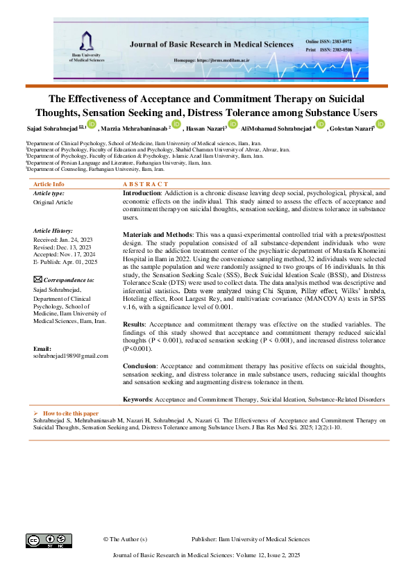 (PDF) The Effectiveness of Acceptance and Commitment Therapy on ...