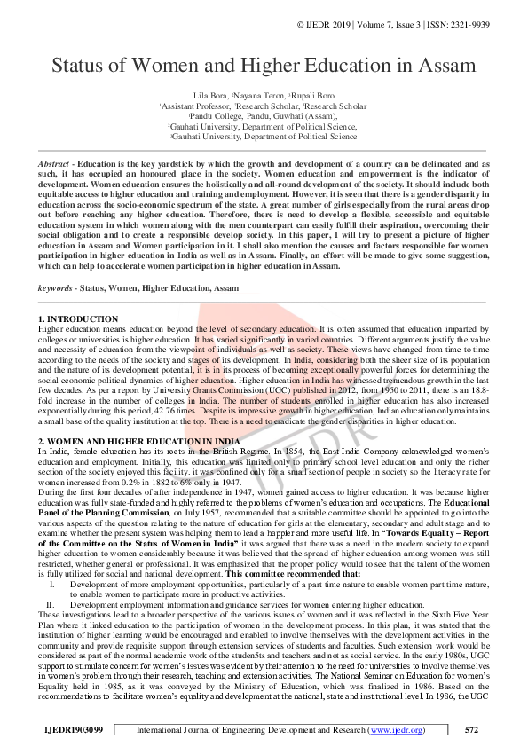 (PDF) Status of Women and Higher Education in Assam