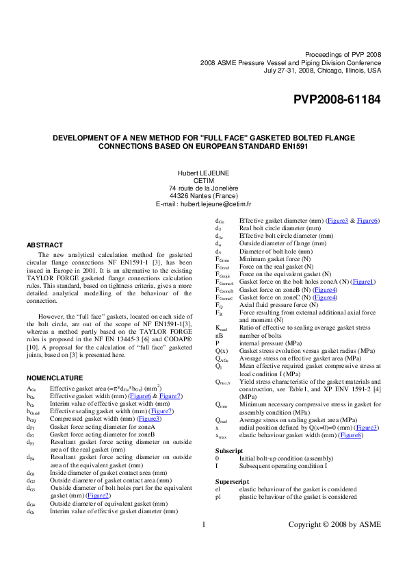 (PDF) Development of a New Method for “Full Face” Gasketed Bolted ...