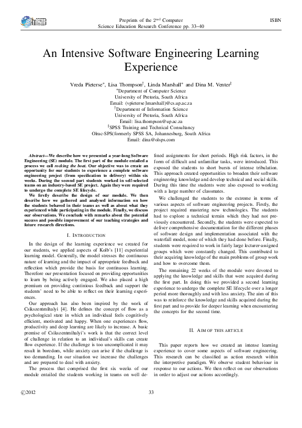 (PDF) An intensive software engineering learning experience