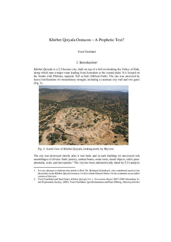 (PDF) Y. Garfinkel. 2022. Khirbet Qeiyafa Ostracon – A Prophetic Text ...