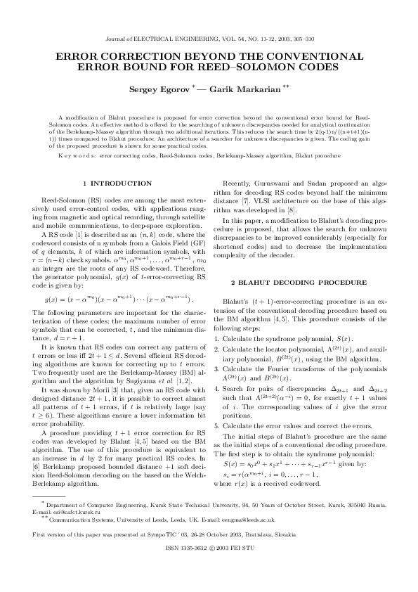 (PDF) Error Correction Beyond the Conventional Error Bound for Reed ...