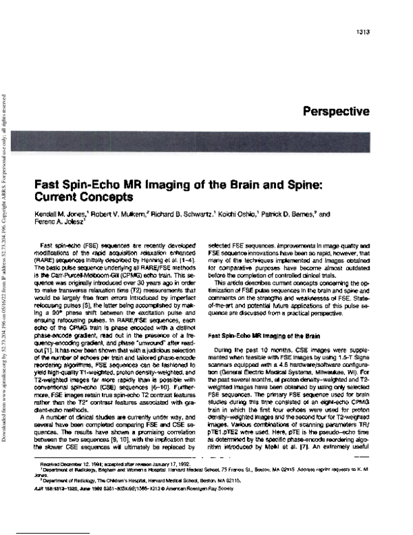 (PDF) Fast spin-echo MR imaging of the brain and spine: current concepts