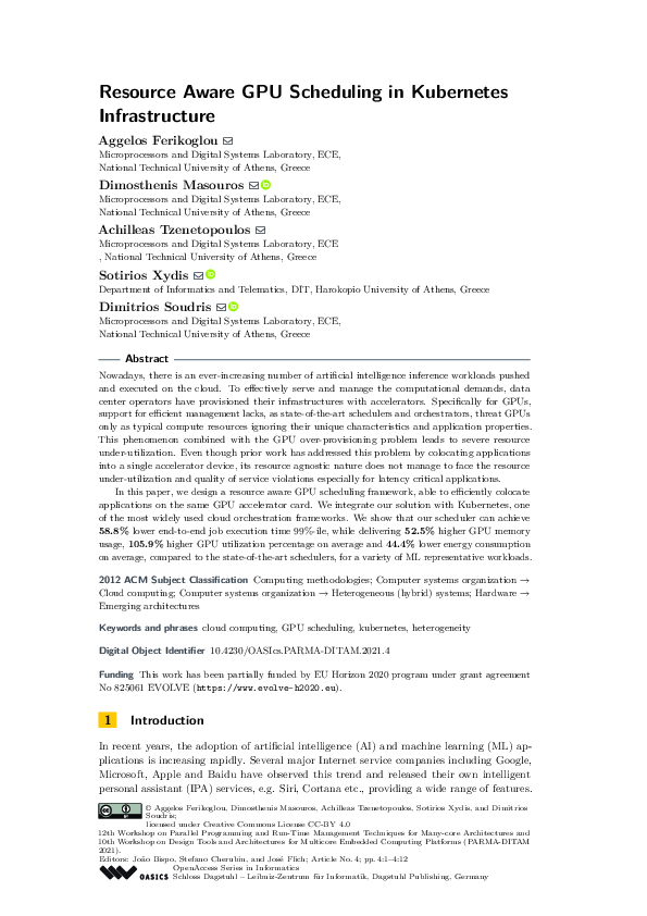 (PDF) Resource Aware GPU Scheduling in Kubernetes Infrastructure