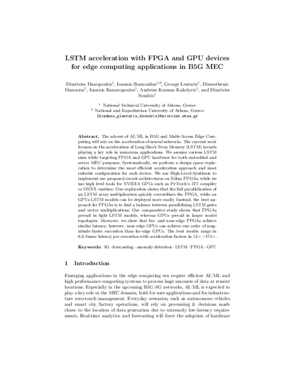 (PDF) LSTM acceleration with FPGA and GPU devices for edge computing ...