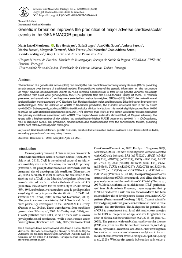 (PDF) Genetic information improves the prediction of major adverse ...
