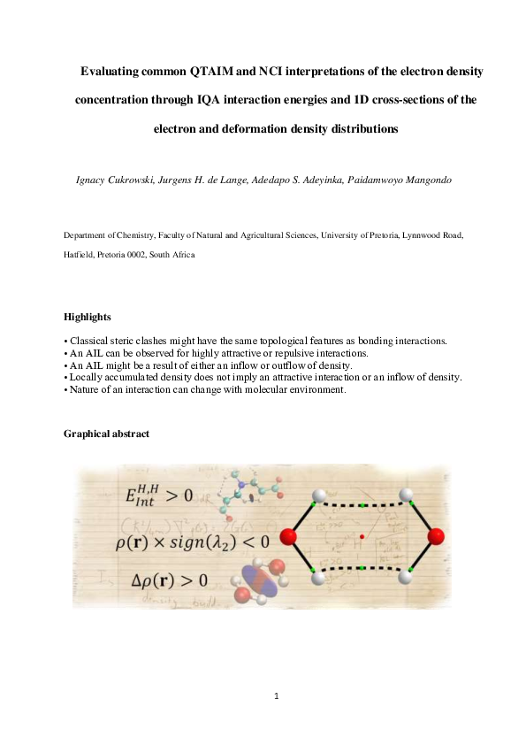 (PDF) Evaluating common QTAIM and NCI interpretations of the electron ...
