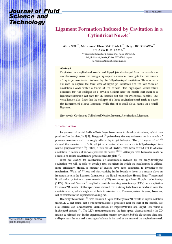 (PDF) Ligament Formation Induced by Cavitation in a Cylindrical Nozzle