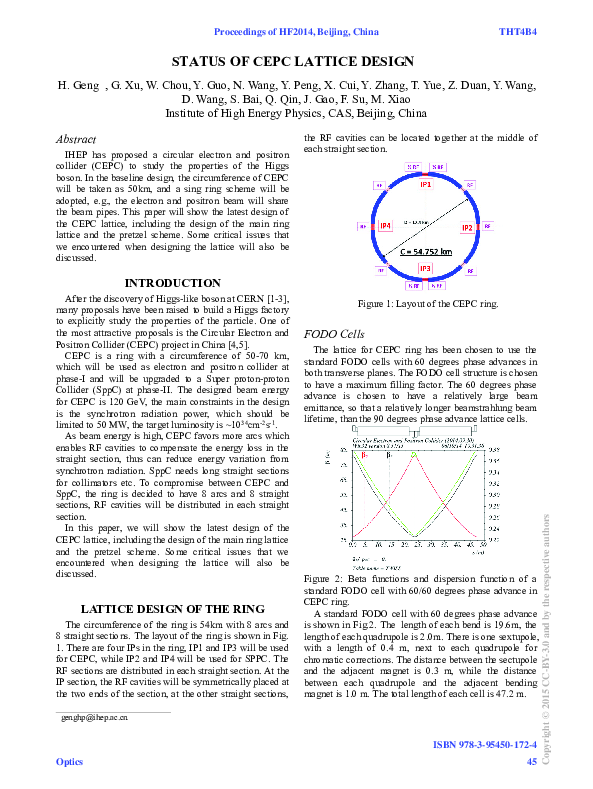 (PDF) Status of CEPC Lattice Design