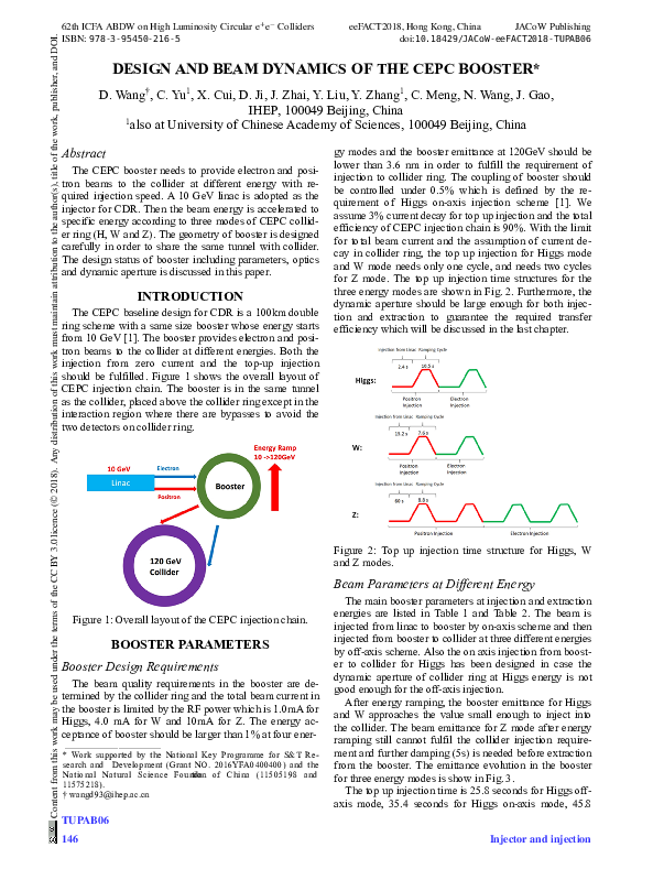 (PDF) Design and beam dynamics of the CEPC booster