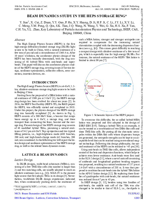 (PDF) Beam Dynamics Study in the HEPS Storage Ring
