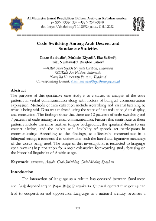 (PDF) Code-Switching Among Arab Descent and Sundanese Societies