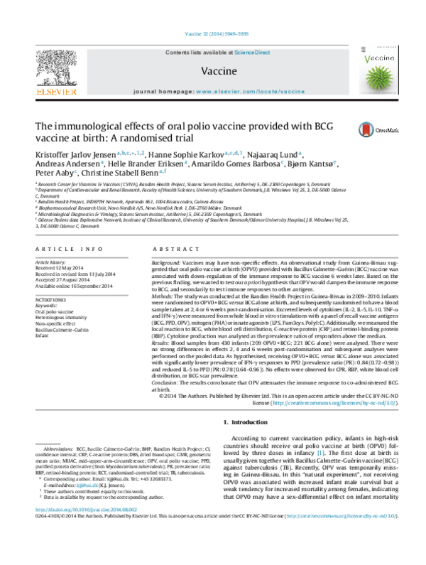 (PDF) The immunological effects of oral polio vaccine provided with BCG ...