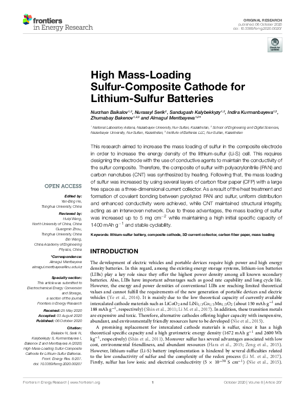 (PDF) High Mass-Loading Sulfur-Composite Cathode for Lithium-Sulfur ...