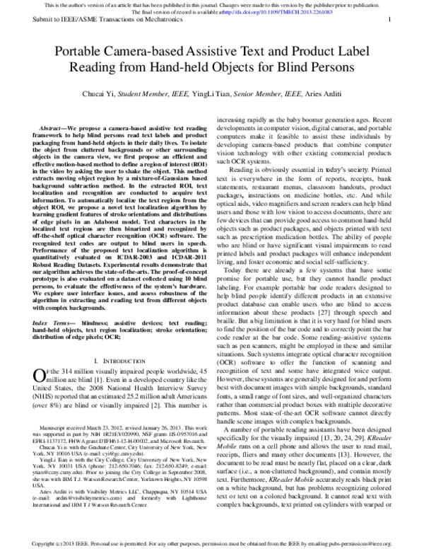 (PDF) Portable Camera-Based Assistive Text and Product Label Reading ...