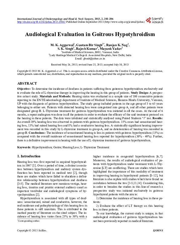 (PDF) Audiological Evaluation in Goitrous Hypotyhroidism