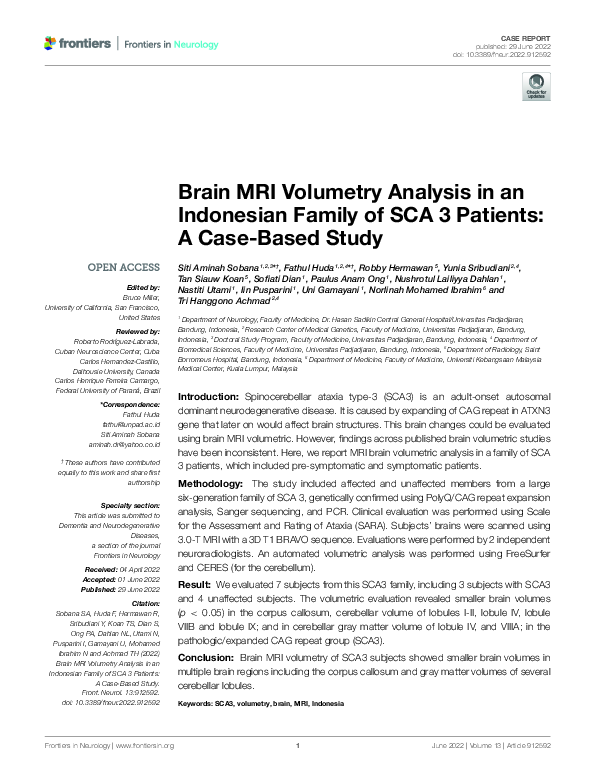 (PDF) Brain MRI Volumetry Analysis in an Indonesian Family of SCA 3 ...
