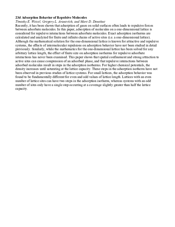 (PDF) Adsorption Behavior of Repulsive Molecules
