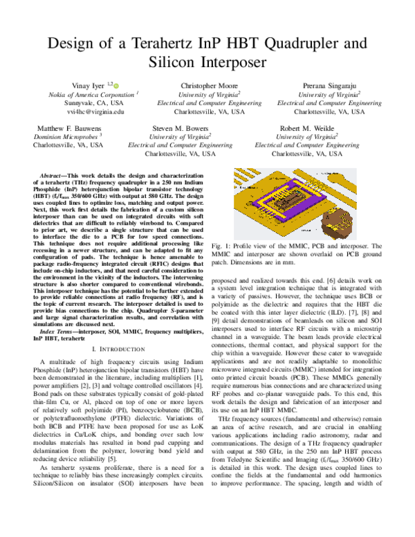 (PDF) Design of a Terahertz InP HBT Quadrupler and Silicon Interposer
