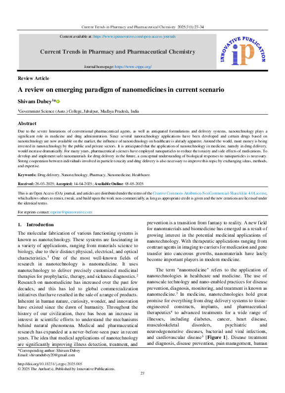 (PDF) A review on emerging paradigm of nanomedicines in current scenario