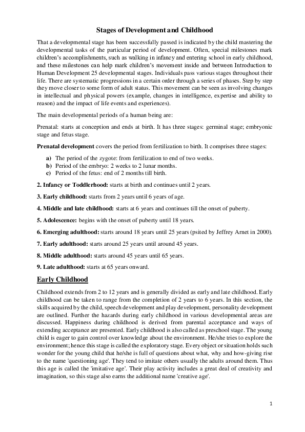 (PDF) Stages of Development and Early Childhood