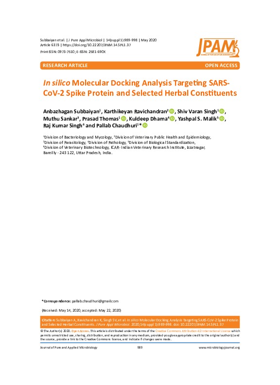 (PDF) In silico Molecular Docking Analysis Targeting SARS-CoV-2 Spike ...