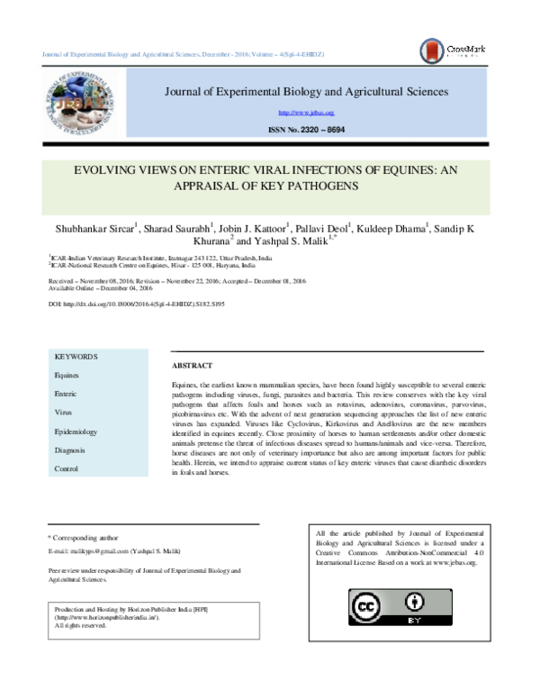(PDF) Evolving views on enteric viral infections of equines: an ...