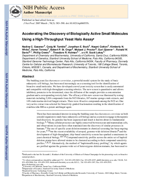 (PDF) Accelerating the Discovery of Biologically Active Small Molecules ...