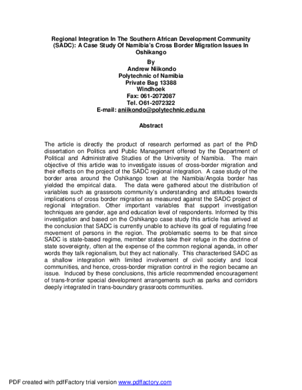 (PDF) Regional integration in the Southern African Development ...
