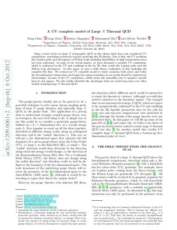 (PDF) Ultraviolet complete model of large N thermal QCD