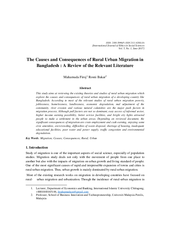 (PDF) The Causes and Consequences of Rural Urban Migration in ...