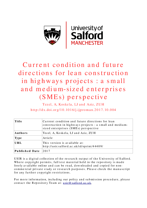 (PDF) Current condition and future directions for lean construction in ...
