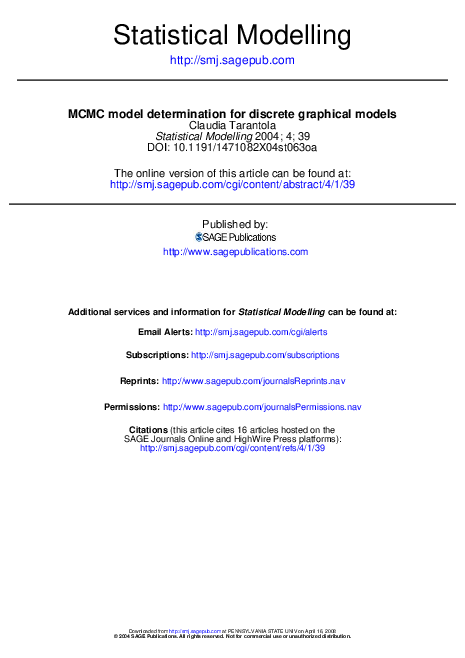 (PDF) MCMC model determination for discrete graphical models