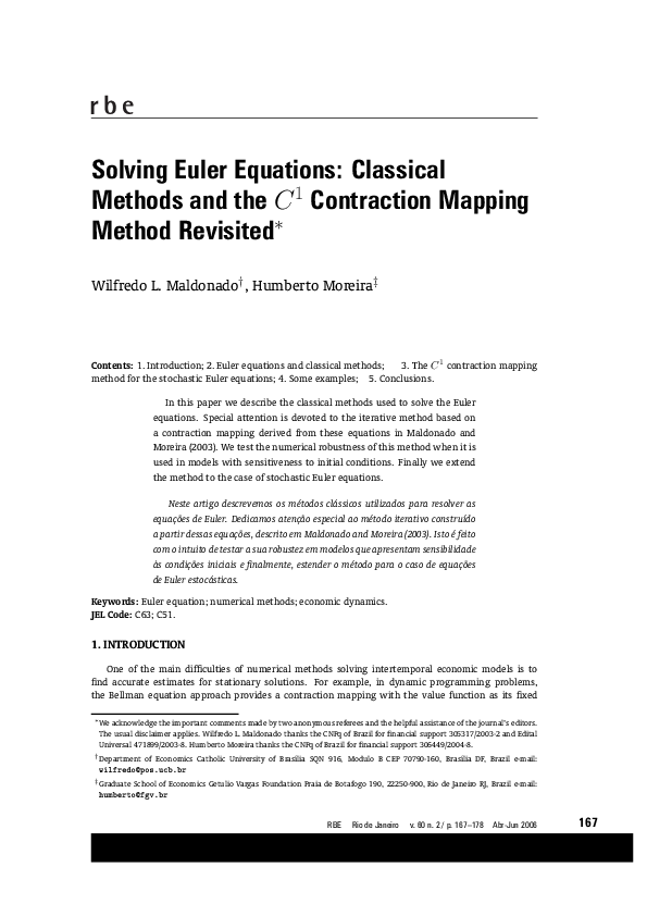 (PDF) Solving Euler equations: classical methods and the C¹ contraction ...