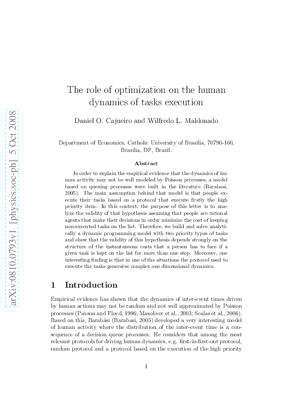 (PDF) Role of optimization in the human dynamics of task execution
